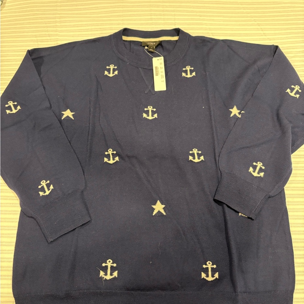 NWT J Crew Navy Blue Anchor Sweater
